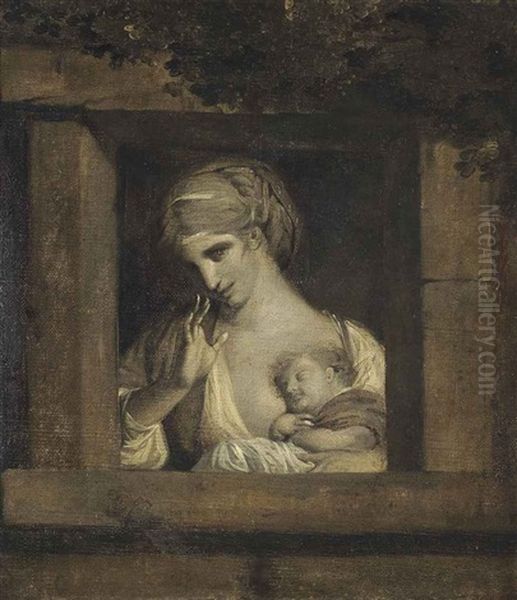 A Mother And Child In A Stone Window, En Grisaille Oil Painting by Louis Leopold Boilly