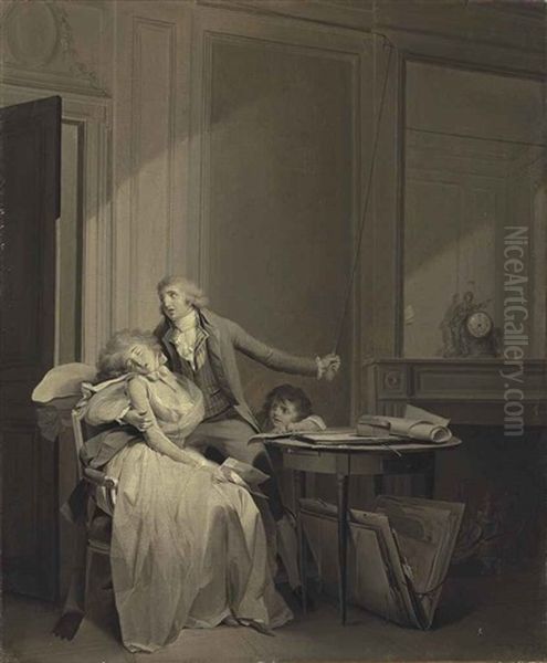 La Lettre Or L'evanouissement - En Grisaille Oil Painting by Louis Leopold Boilly