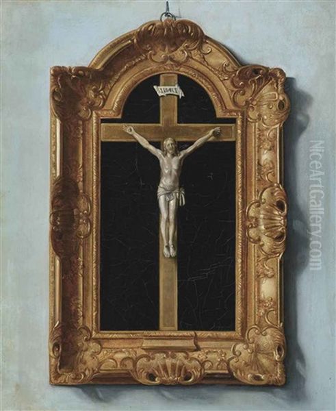 A Trompe-l'oeil Of A Painting Of An Ivory And Wood Crucifix Hanging On A Wall Oil Painting by Louis Leopold Boilly