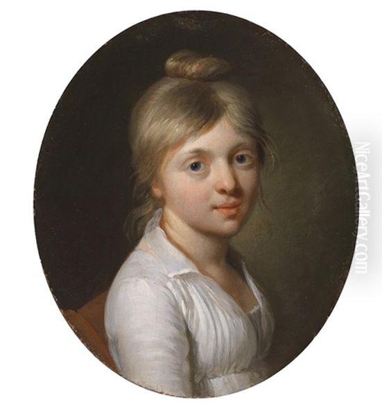 Portrat Der Jungen Comtesse De Bernes De Longvilliers, Ruckseitig Monogramm Bl Unter Einer Marquiskrone Oil Painting by Louis Leopold Boilly