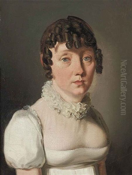 Portrait Of A Lady In A White Dress With Lace Collar Oil Painting by Louis Leopold Boilly