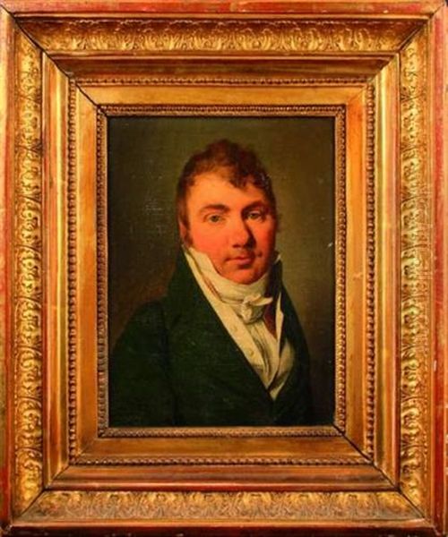 Portrait D'homme En Buste Portant Une Redinguote Verte Et Chemise Blanche Oil Painting by Louis Leopold Boilly