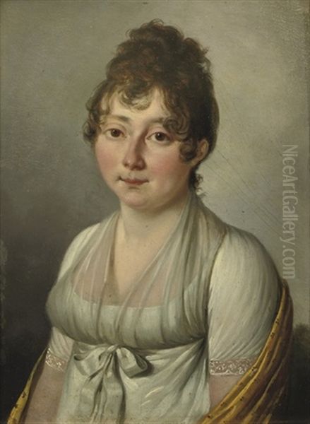 Portrait Of A Young Lady In A White Dress And A Yellow Wrap Oil Painting by Louis Leopold Boilly