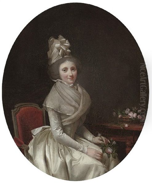 Portrait Of A Lady Seated In A White Dress Oil Painting by Louis Leopold Boilly