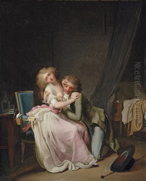 La Lutte Galante (or Ca Ira) - An Amorous Couple In An Interior Oil Painting by Louis Leopold Boilly