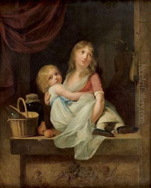 Jeune Mere Et Sa Petite Fille Dans L'embrasure D'une Fenetre Oil Painting by Louis Leopold Boilly