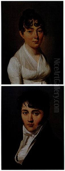 Portrait De Femme A La Robe Blanche (+ Portrait D'homme; Pair) Oil Painting by Louis Leopold Boilly