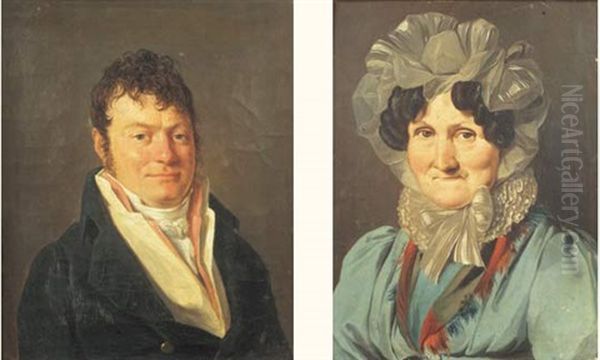 Portrait De Femme A La Robe Bleue (+ Portrait D'homme Au Gilet Rose; Pair) Oil Painting by Louis Leopold Boilly