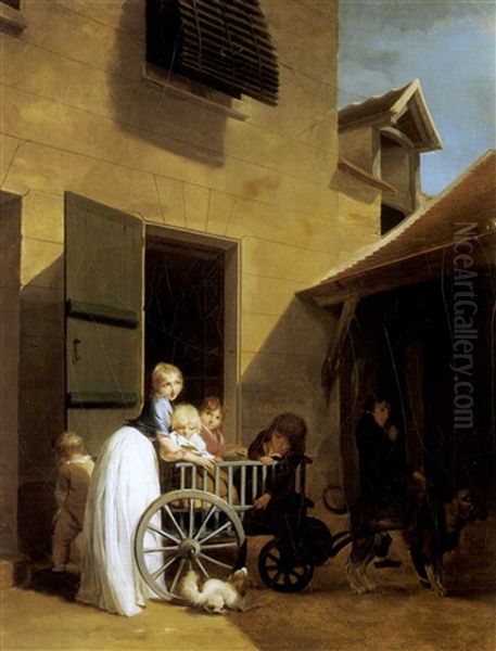 Enfants Traines Par Un Chien Attele A Leur Petite Voiture, Ou La Charrette  Des Enfants Ou Le Retour De La Promenade Oil Painting by Louis Leopold Boilly