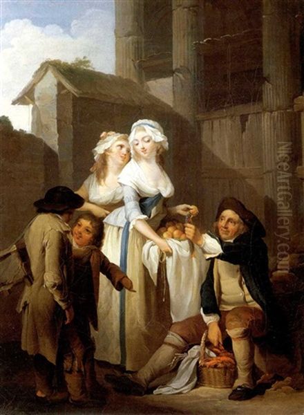 Menageres Achetant Du Poisson A Un Marchand Ambulant Oil Painting by Louis Leopold Boilly