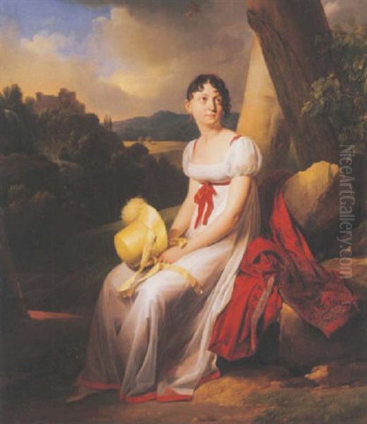 Portrait De Madame Saint-ange Chevrier Dans Un Paysage by Louis Leopold Boilly