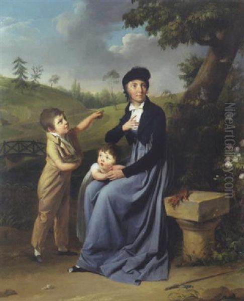 Portrait D'une Mere Et Ses Deux Enfants Dans Un Parc (l'attente Dans Le Parc) Oil Painting by Louis Leopold Boilly