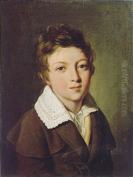 Portrait Of A Young Boy Wearing A Brown Coat, A Yellow Waistcoat And A White Shirt Oil Painting by Louis Leopold Boilly