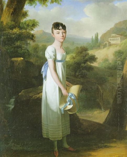 Portrait De Mademoiselle Athenais D'albenas Sur Fond De Paysage Oil Painting by Louis Leopold Boilly