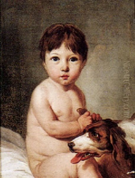 Portrait Of A Little Boy Playing Wiht His Dog Oil Painting by Louis Leopold Boilly