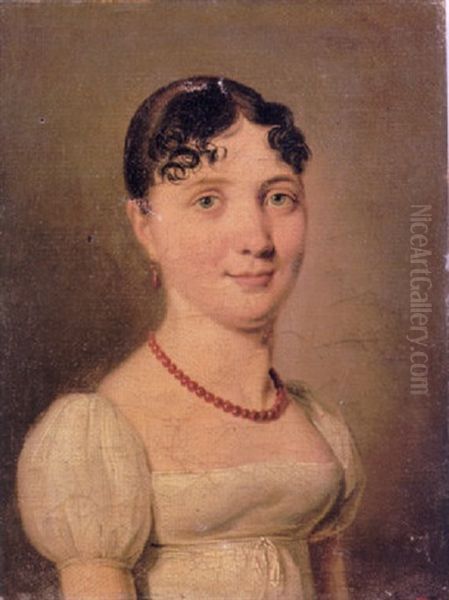 Portrait (princesse De Bauffremont?) Wearing A White Dress, A Necklace Of Red Beads And Drop Earrings Oil Painting by Louis Leopold Boilly