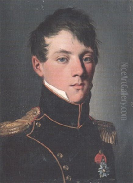 Portrait Of A Young Officer, Small Bust-length, Wearing A Medal Oil Painting by Louis Leopold Boilly