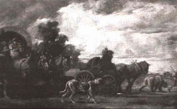 Gypsy Wagons, With Two Bears And Great Dane Oil Painting by Louis Leopold Boilly