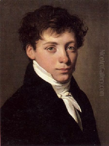 A Portrait Of A Young Man, Long Bust Length, Wearing A High Collar And Dark Coat, Turned To The Right Oil Painting by Louis Leopold Boilly