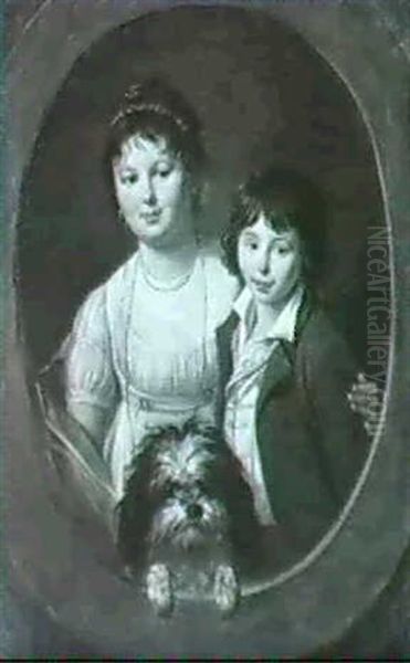 Femme, Enfant Et Chien Dans Un Encadrement Ovale Oil Painting by Louis Leopold Boilly