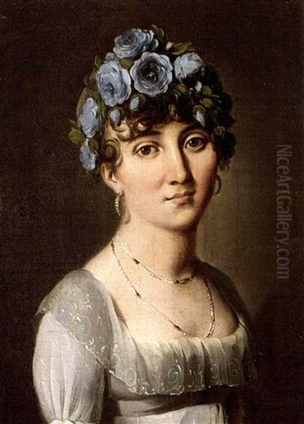 Portrait Of A Lady In A Petal Hat Oil Painting by Louis Leopold Boilly