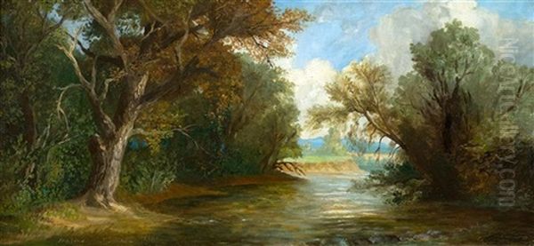 River Landscape Oil Painting by Charles Edouard du Bois