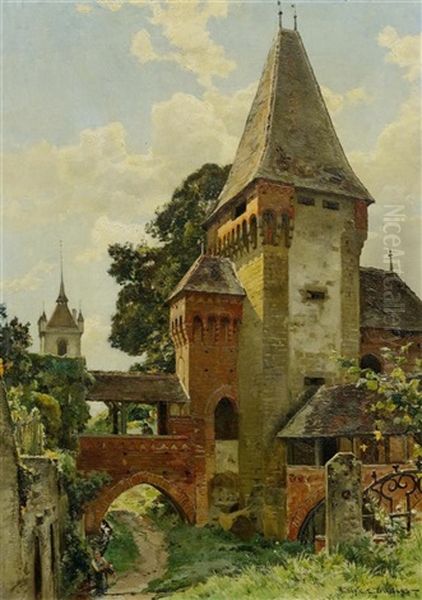 Chateau D'estavayer Oil Painting by Charles Edouard du Bois