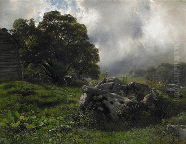 Landschaft In Neuengland Mit Aufziehendem Gewitter Oil Painting by Charles Edouard du Bois