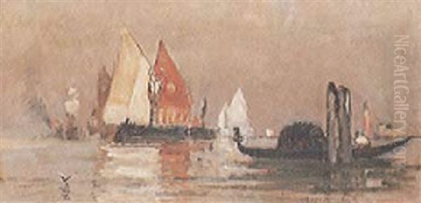 Segelschiffe Bei Venedig Oil Painting by Charles Edouard du Bois