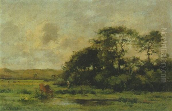 Landschaft Mit Kuhhirtin Oil Painting by Charles Edouard du Bois