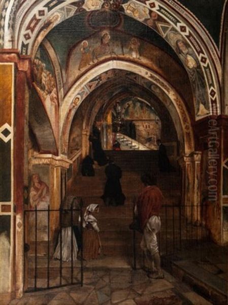 Interieur De L'eglise Du Couvent De San Benedetto Pres Subiaco Oil Painting by Alphonse de Boisricheux