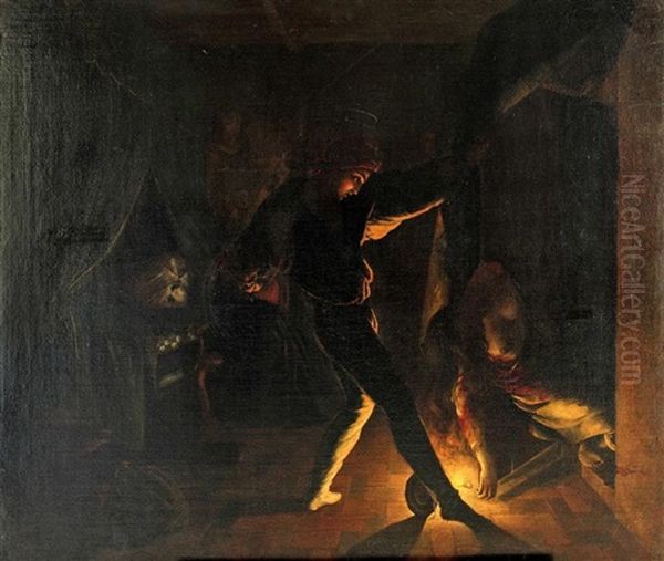 Scene De Drame Dans Un Lit Clos Oil Painting by Alphonse de Boisricheux