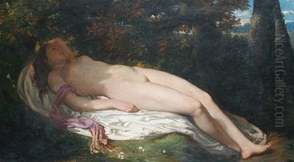 Reclining Female Nude Oil Painting by Joseph-Ferd. Boissard de Boisdenier