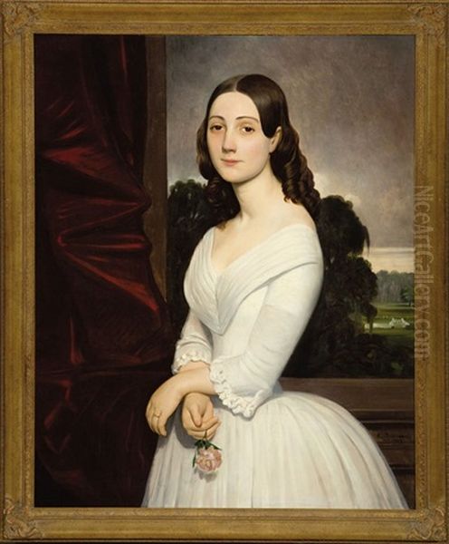 Portrait Of A Young Lady, Possibly Mrs. Alfred Lemore, Nee Marie Xavier Athenais Chretien Oil Painting by Alfred W. Boisseau