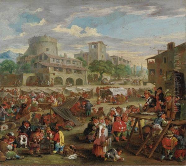 Scena Di Mercato E Arringa Del Ciarlatano Oil Painting by Enrico Albricci