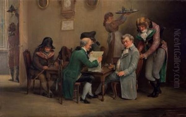 Interior Scene At The Men's Club Oil Painting by Alfred W. Boisseau