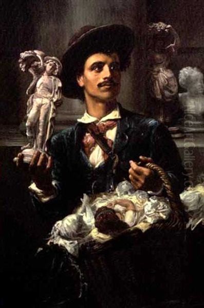 The French Quarter Statuette And Doll Peddler Oil Painting by Alfred W. Boisseau