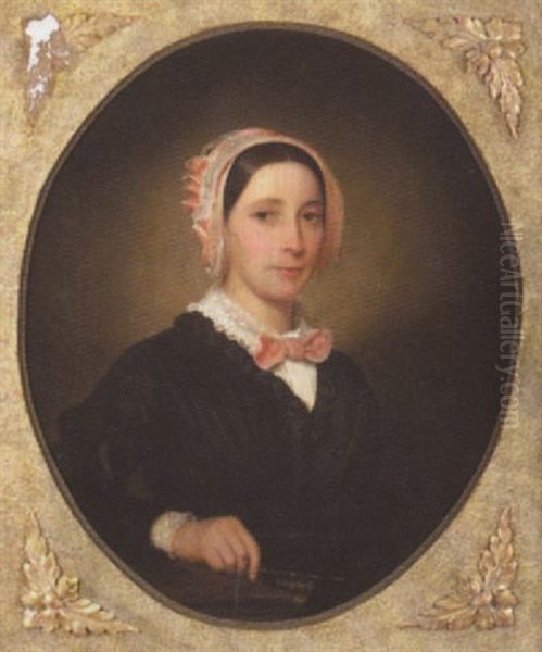 Portrait Of A Young Woman In A Pink Hat Oil Painting by Alfred W. Boisseau