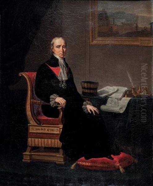 Portrait Du Comte Francois Barbe De Marbois (1745- 1837), President De La Cour Des Comptes Devant Une Vue Du Bagne De Sinnamary Oil Painting by Jean Francois Boisselat