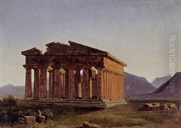 A View Of The Temple Of Neptune At Paestum Oil Painting by Antoine-Felix (Boisselier le Jeune) Boisselier