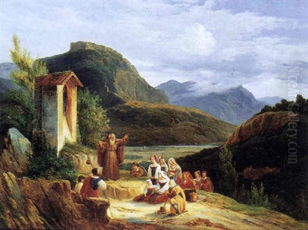 Moine Prechant Dans Un Paysage Oil Painting by Antoine-Felix (Boisselier le Jeune) Boisselier