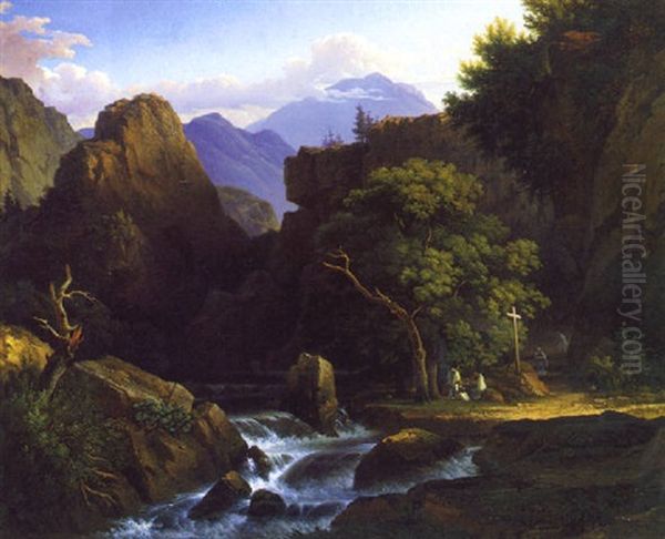 Les Solitaires, Souvenir D'auvergne, Environs De Clermont Oil Painting by Antoine-Felix (Boisselier le Jeune) Boisselier