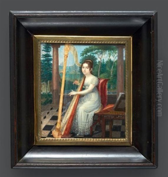 Portrait De Dorette Scheidler Jouant De La Harpe Oil Painting by Andre Claude Boissier