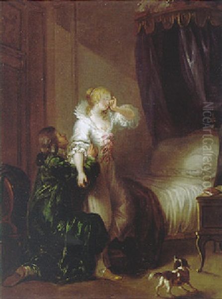 Two Lovers In A Bedchamber Oil Painting by Andre Claude Boissier