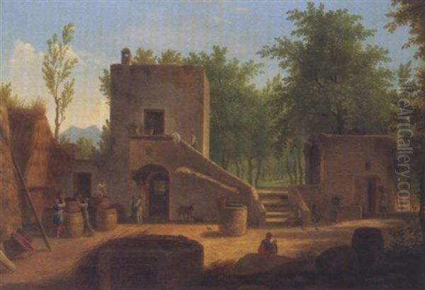 Italian Farmhouse Oil Painting by Jean-Jacques De Boissieu