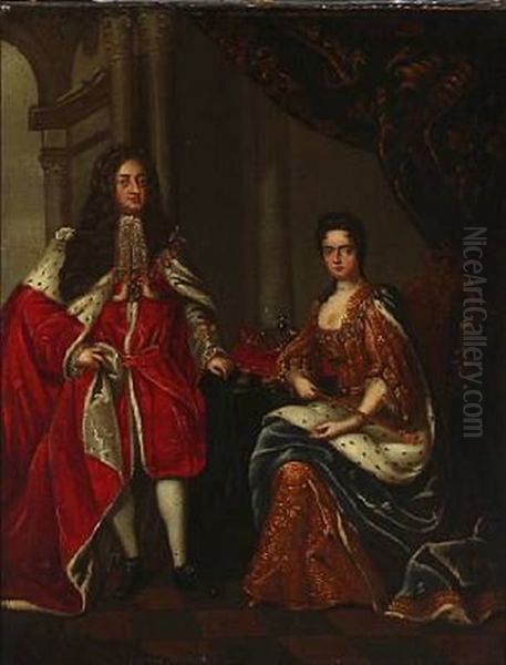 Portrait Of Queen Anne Of England And George Prince Of Denmark Oil Painting by Charles Boit