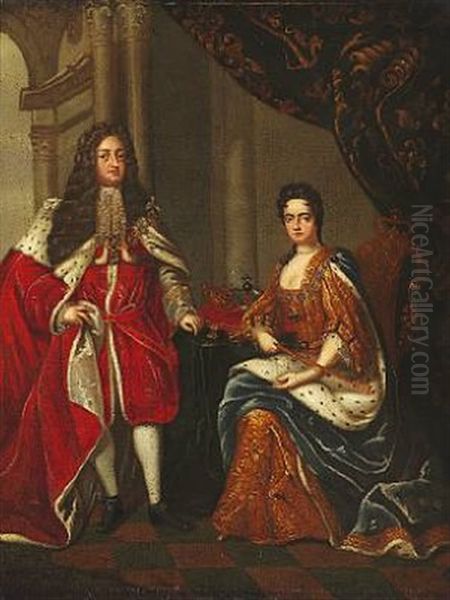 Portrait Of Queen Anne Of England And George Prince Of Denmark Oil Painting by Charles Boit