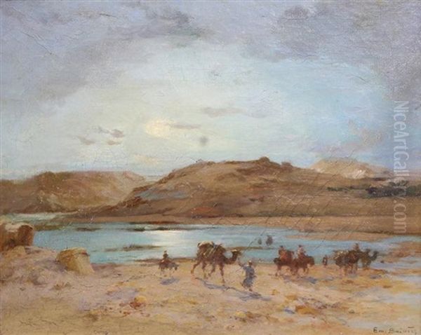 La Caravane Devant L'oasis Oil Painting by Emile Boivin