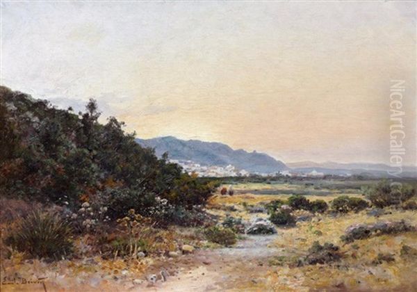 Plaine D'hammam-lif, Tunisie, Soleil Couchant Oil Painting by Emile Boivin