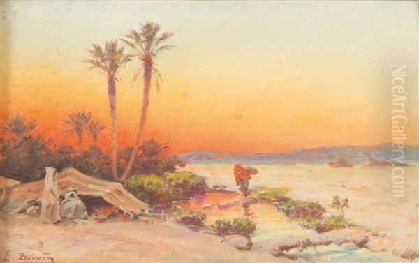 Vue De Raz El Guerria A Biskra Oil Painting by Emile Boivin